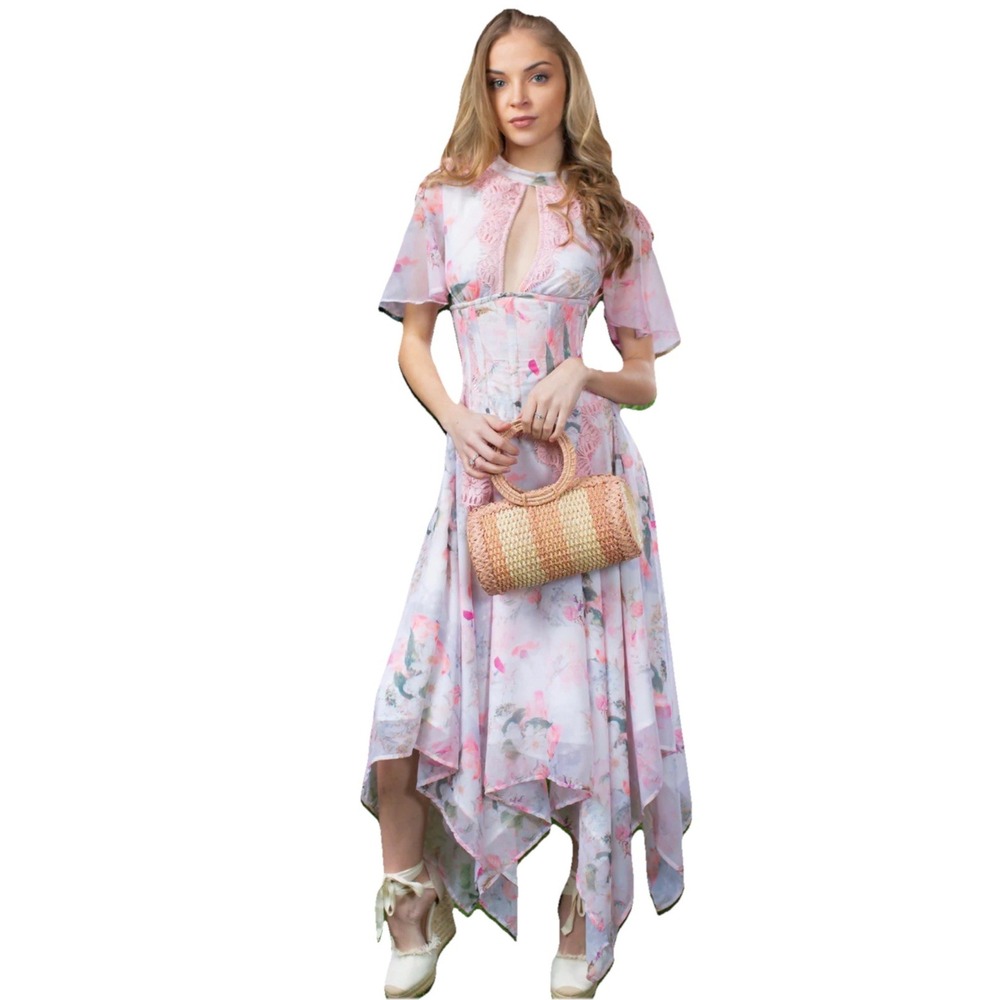 Corset Story Pink‎ Floral Steel-Boned Corset Fairy Whimsy Ballet Dress Small